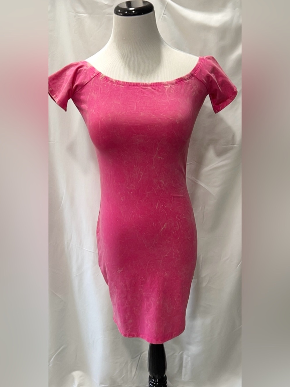 Bongo Pink Acid Wash Off The Shoulder Bodycon Mini Dress NWT Size Medium